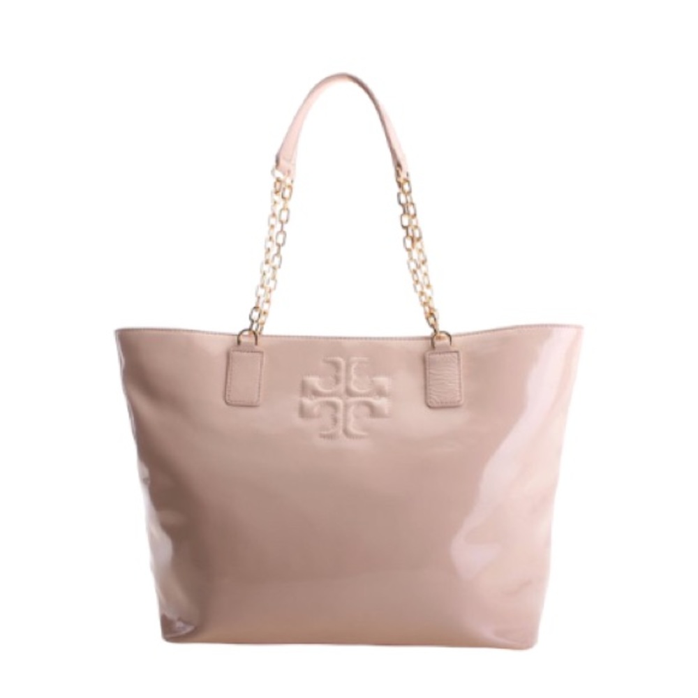 TORY BURCH Charlie Patent Leather Tote in Light Oak. 
Pristine Condition.